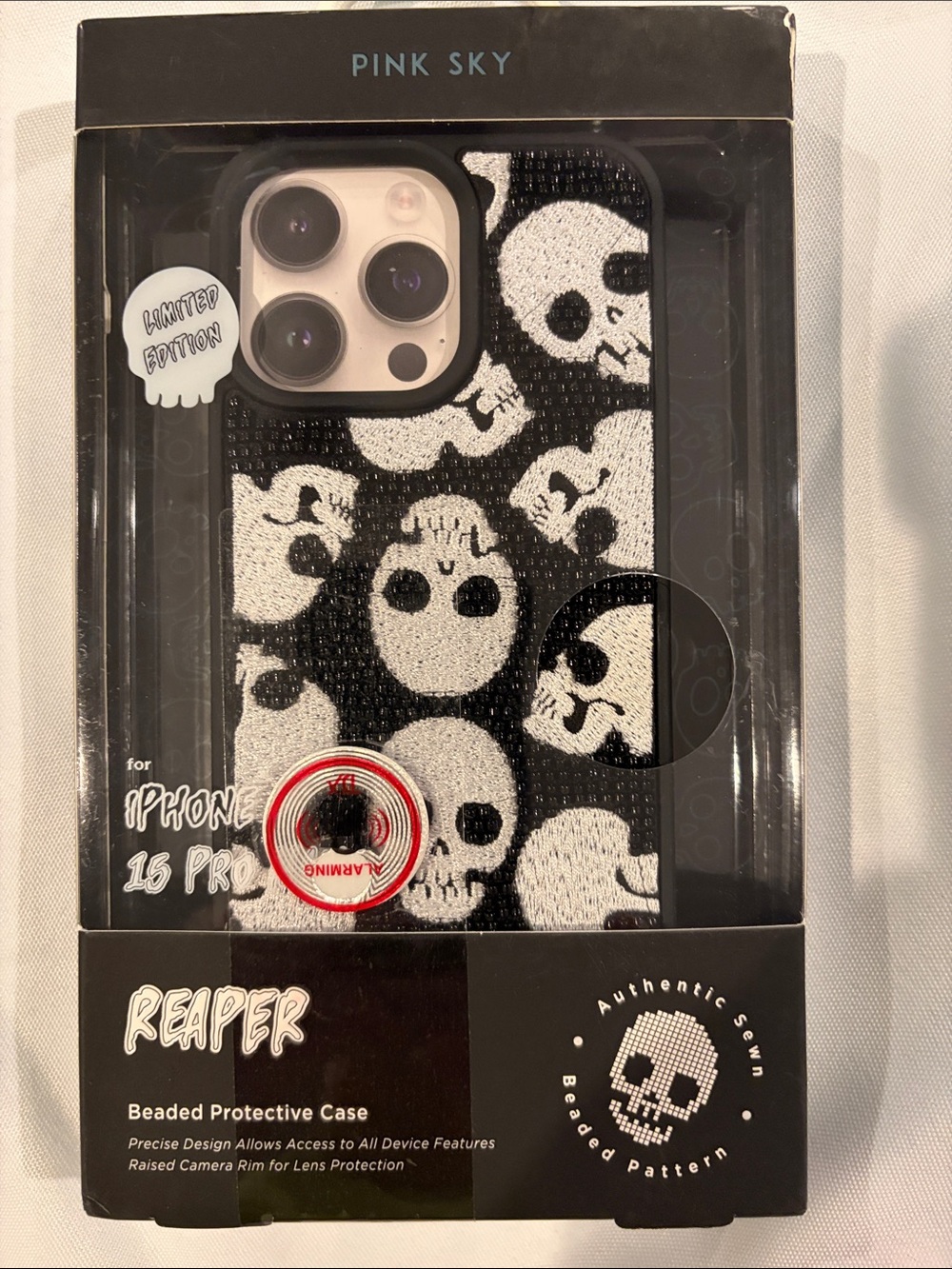 Reaper Beaded Skull iPhone 15 Pro Case - Black & White